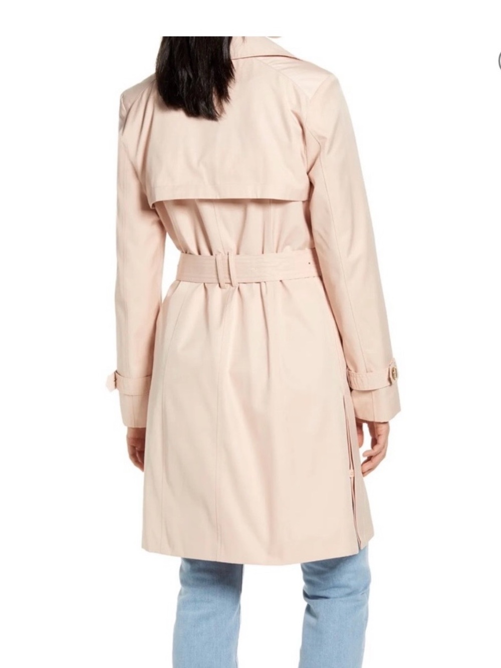 ๐ COLE HAAN Blush Pink Trench Coat with Belt & Removable hood. LIKE NEW Large - Picture 4 of 10